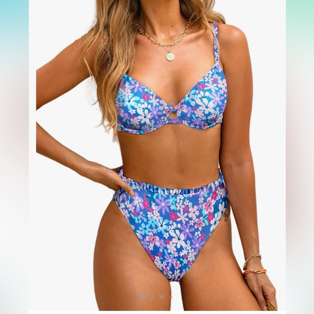 CUPSHE Women Swimsuit Bikini Set High Waisted Push Up Cheeky Bathing Suit